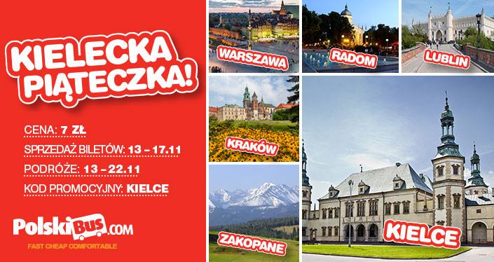 Kielecka Piąteczka z Polskim Busem czyli podróże za 7 zł z Kielc do Krakowa, Warszawy, Radomia, Lublina i Zakopanego